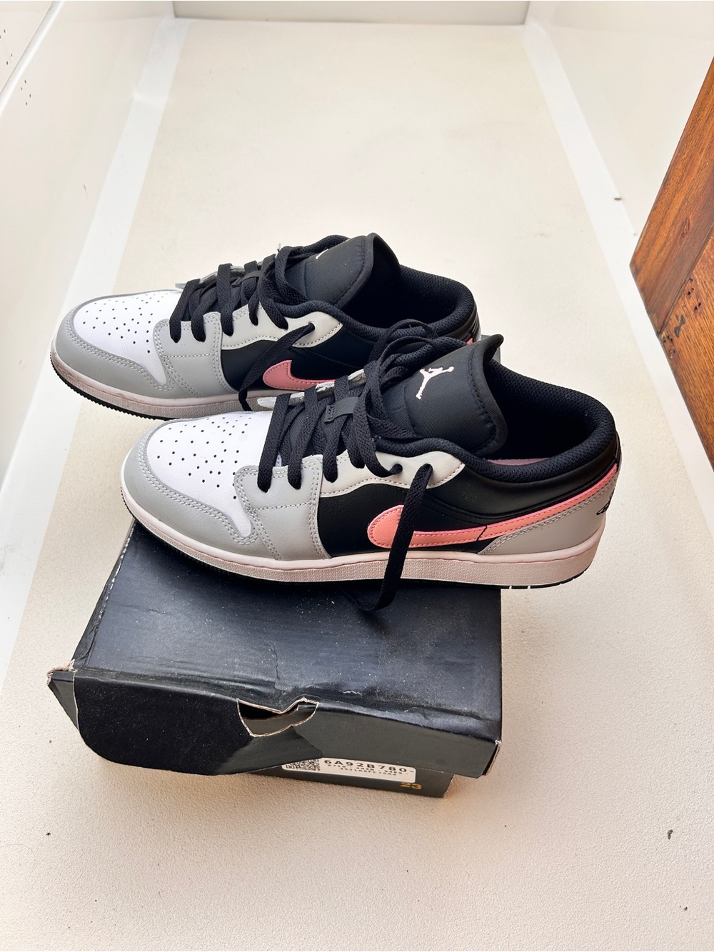 Jordan Low-Top Sneakers in Black, Gray & Pink
